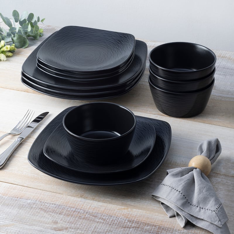 Noritake Colorscapes Swirl 12-Piece Square Dinnerware Set, Service For 4