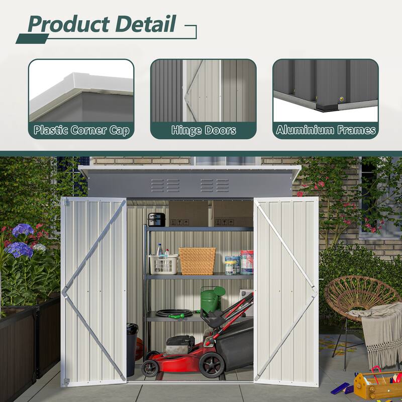 Outdoor Metal Shed House with Double Lockable Door Weatherproof Storage Shed Tool Shed Pet Shed for Backyard