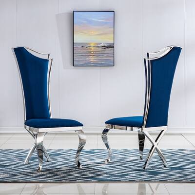 2 Pieces Velvet Backrest Dining Chair with Stainless Steel Legs