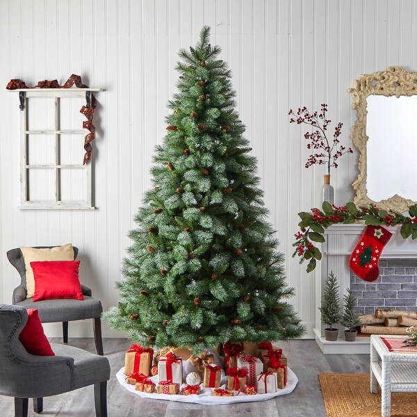 8' Snowed French Pine Xmas Tree w/1159 Tips and Pine Cones