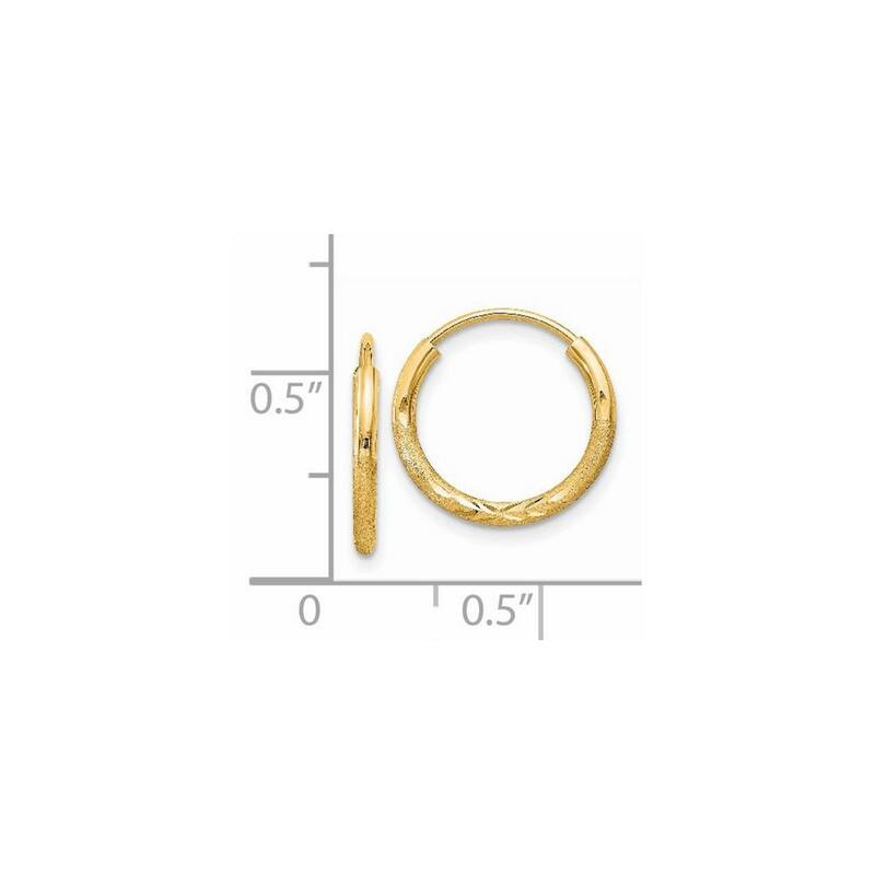 Curata 14k Yellow Gold Tube 1.5x12mm Satin Diamond Cut Endless Hoop Earrings