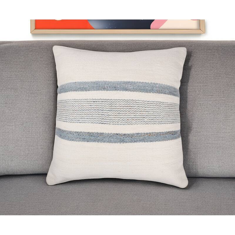 20" Blue and White Striped Throw Pillow - Blue and White