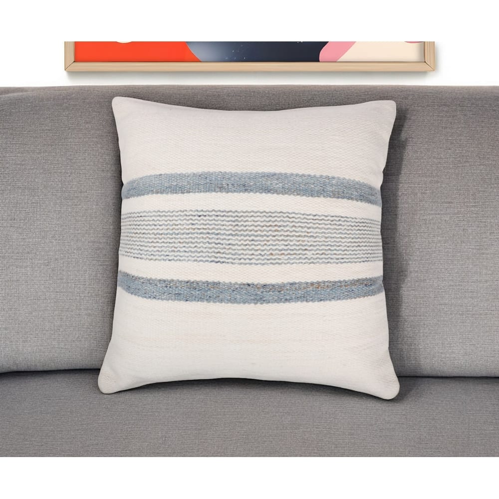 20" Blue and White Striped Throw Pillow