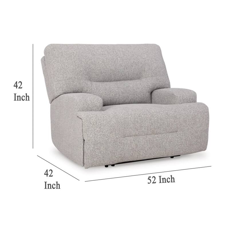 Marissa Wide Seat Power Recliner Chair, Gray Polyester, Soft Cushioned