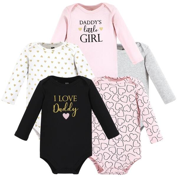 slide 1 of 1, Hudson Baby Infant Girl Cotton Long-Sleeve Bodysuits, Girl Daddy 5-Pack 3-6 Months - Girl Daddy 5-Pack