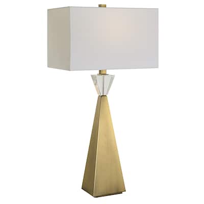 Uttermost Arete Modern Brass Table Lamp - 32"H,   Shade 10"H x 16"W x 10"D (in)