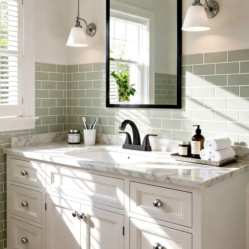 WOWOW 4 in. Centerset Double Handle High Arc Bathroom Sink Faucet