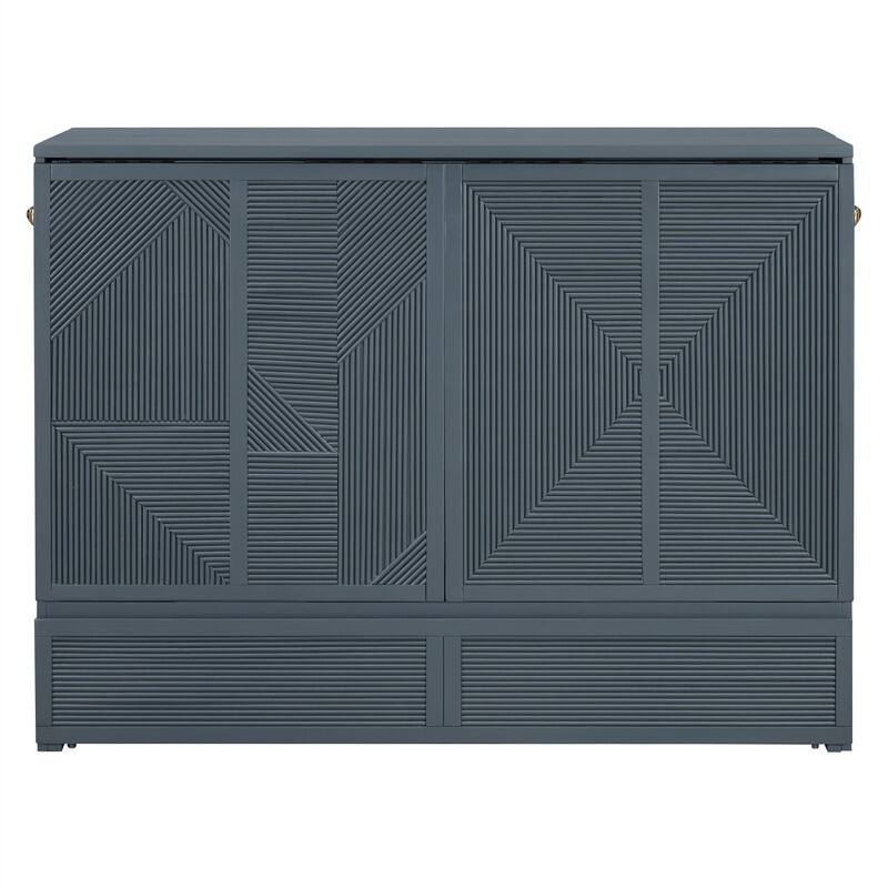 Full/Queen Size Murphy Bed with a Large Storage Drawer, Modern Wall Bed Foldable Murphy Cabinet Bed with USB Ports and Outlets