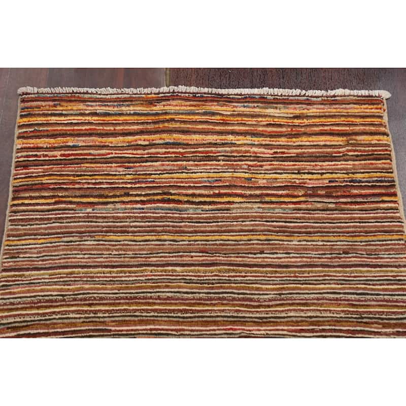 Contemporary Striped Gabbeh Kashkoli Area Rug Wool Hand-knotted Carpet - 2'6" x 4'1"