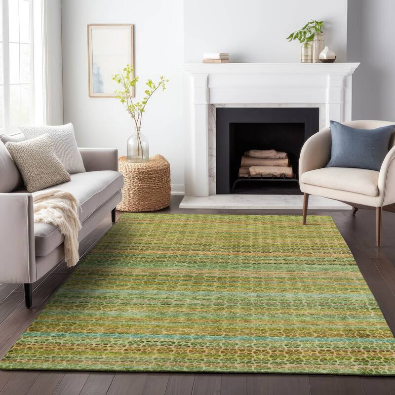 Machine Washable Indoor/Outdoor Transitional Striped Chantille Rug