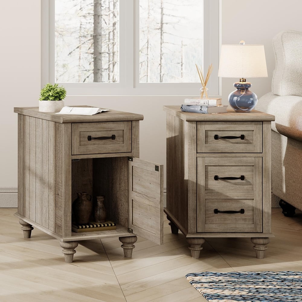 Nightstand End Table With Charging Station for Living Room Bedroom