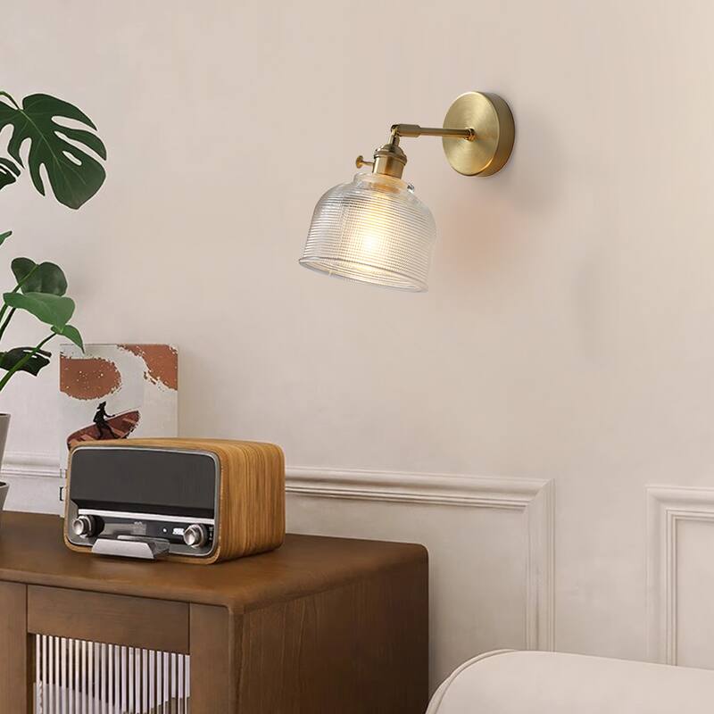 1-Light Gold Bathroom Light Fixtures Glass Wall Sconce