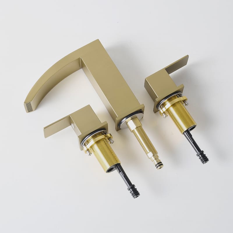 Brushed Gold Dual Handle 3 Holes Waterfall Bathroom Faucet