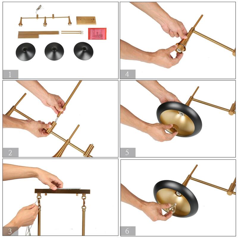 Conia Modern 3-Light Linear Chandelier Black Gold Pendant for Kitchen Island - 34.6"Wx9"Dx11.8"H