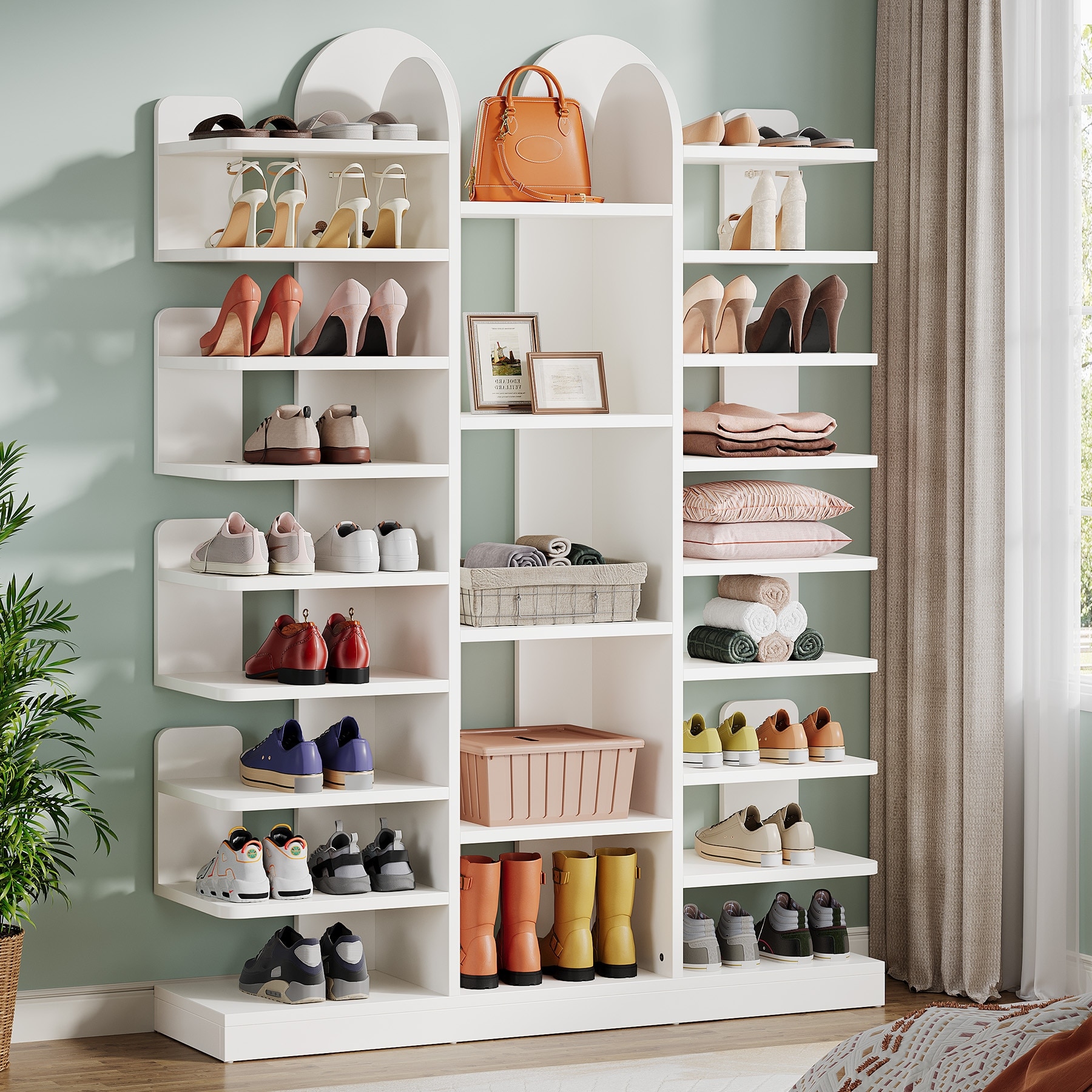 13-tier Modern Tall Entryway Shoe Storage Cabinet with Open Shelves
