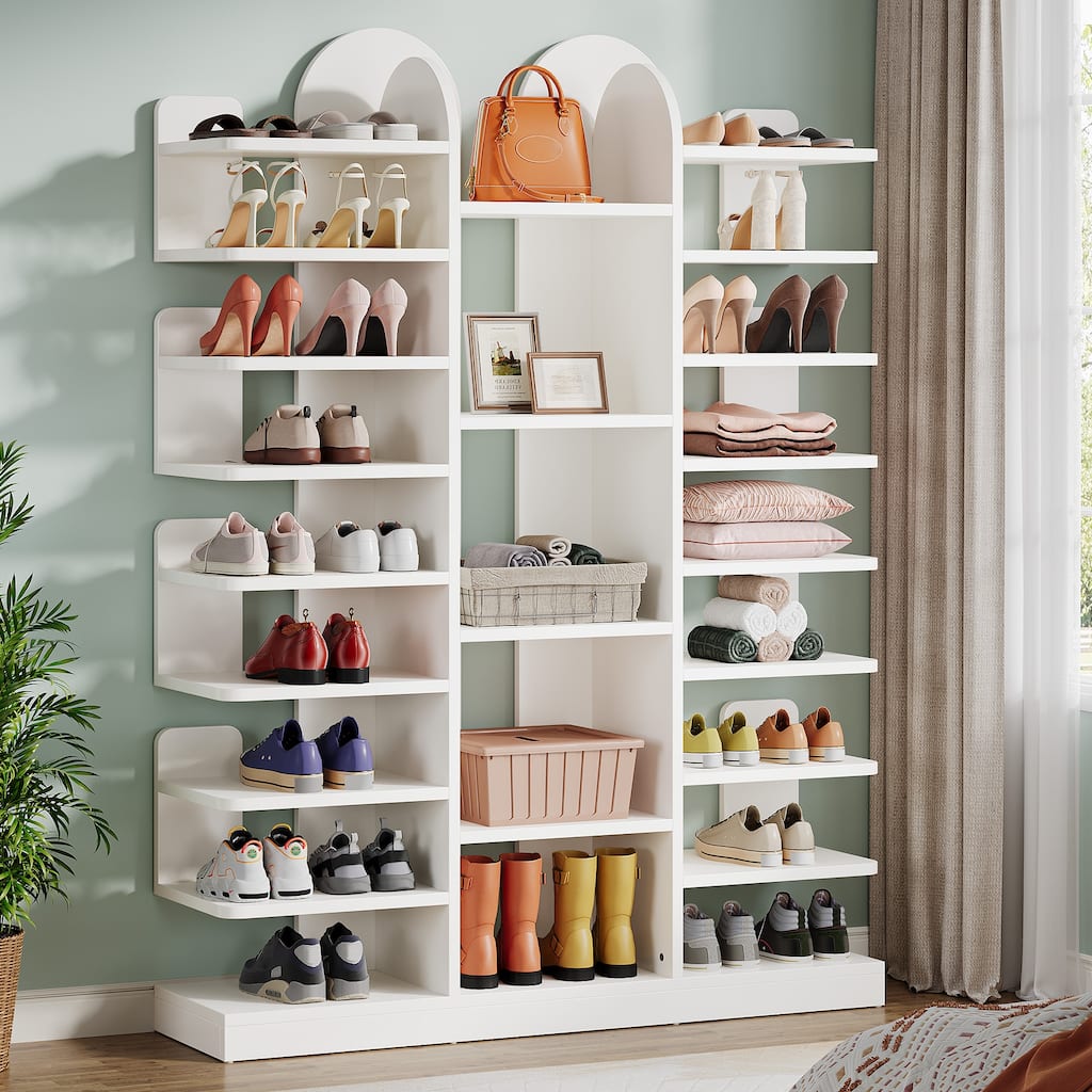 13-tier Modern Tall Entryway Shoe Storage Cabinet with Open Shelves