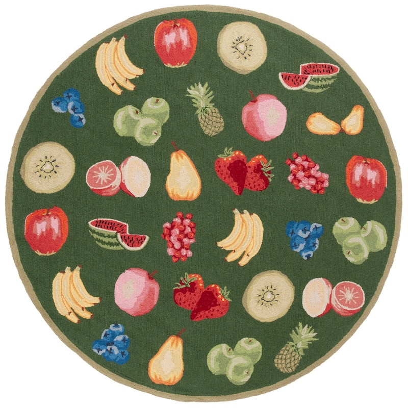 SAFAVIEH Handmade Chelsea Sefkije French Country Fruit Wool Rug - 7'6" x 9'6" Oval - Hunter Green