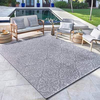 Gertmenian Paseo Powis Steel Grey Transitional Indoor/ Outdoor Area Rug