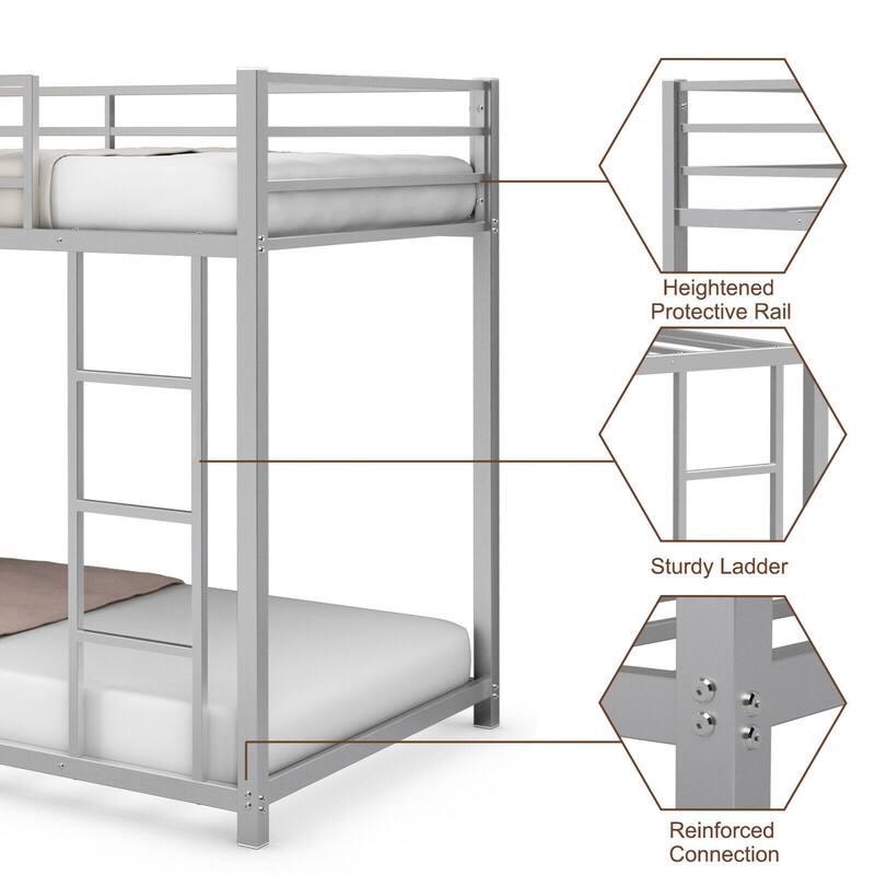 Gymax Twin Bunk Bed Twin Over Frame Platform W/ Guard Rails & Side