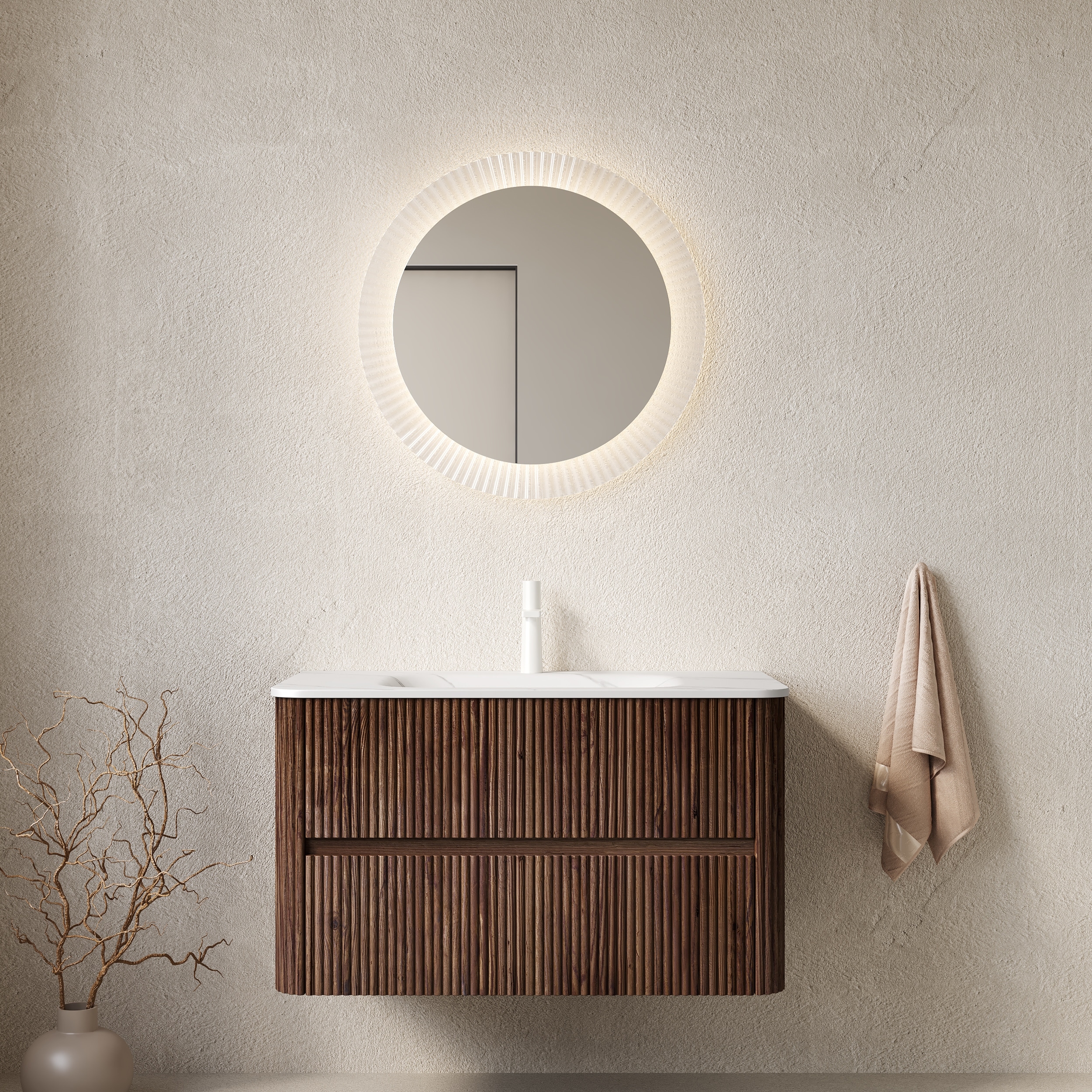 Wall-Mounted Bathroom Vanity with Ceramic Sink, Bathroom Storage Cabinet with Two Soft-Close Drawers