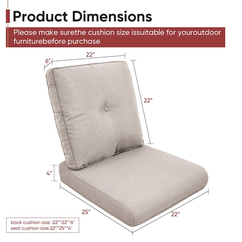 Gymojoy Pillow and Cushion Set Deep Seat Indoor/Outdoor - 25" x 22" x 4"