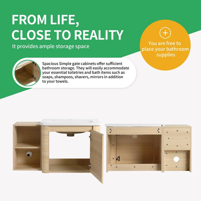 BNK 24''/28''/36''/40''/60''/68'' Bathroom Vanity With Sink, Floating Bathroom Vanity with Soft Close Doors and Shelf