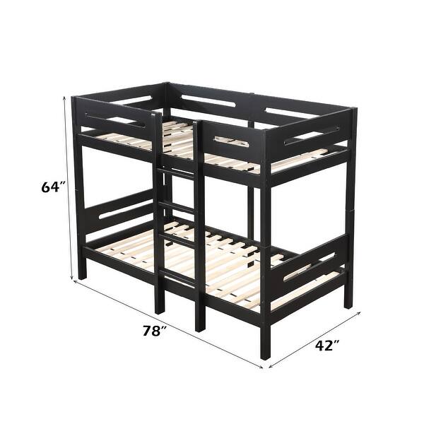 Sturdy Twin/Twin Bunk Bed, 14+14 Slat System, Patent Pending Design