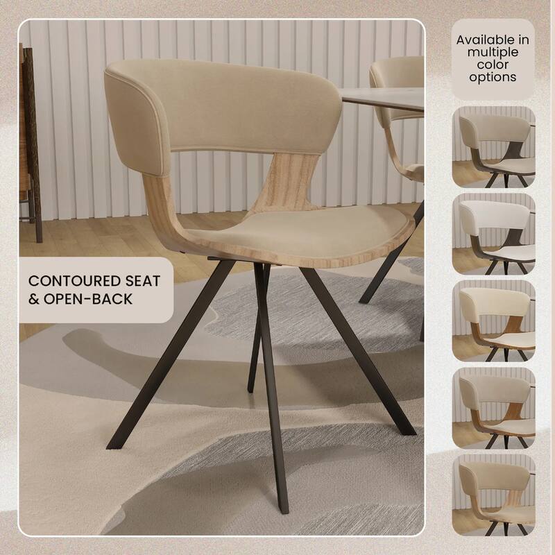 Nymia Upholstered Dining Chair with Saddle Seat - Velvet or Leather Accent Chair with Open Back and Iron Legs Set of 2