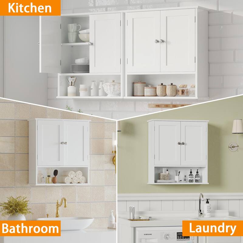 Bathroom Wall Cabinet with Door, Over Toilet Storage Cabinet with and Adjustable Shelves, 3-Tier Medicine Cabinet Wall Mounted