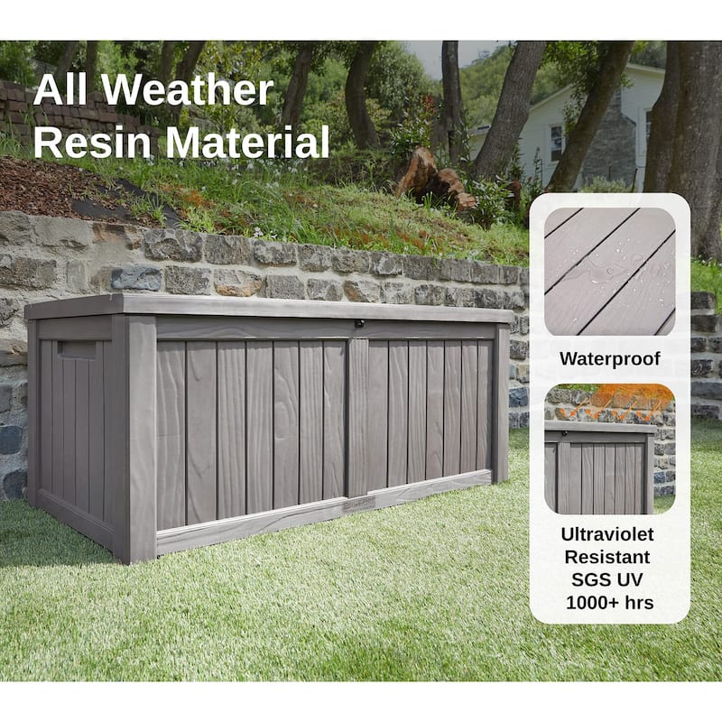 120 Gallon Deck Box, Large Outdoor Storage Box with Stainless Steel Rods, Garden Tools, Padlock