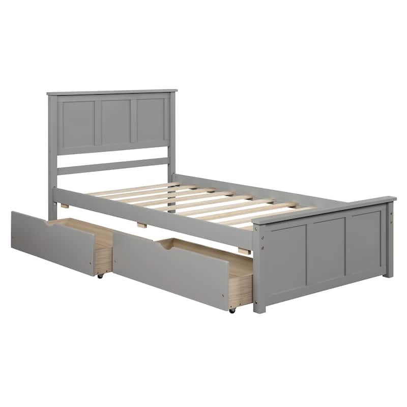 Twin Pine Platform Bed with Drawers & Headboard