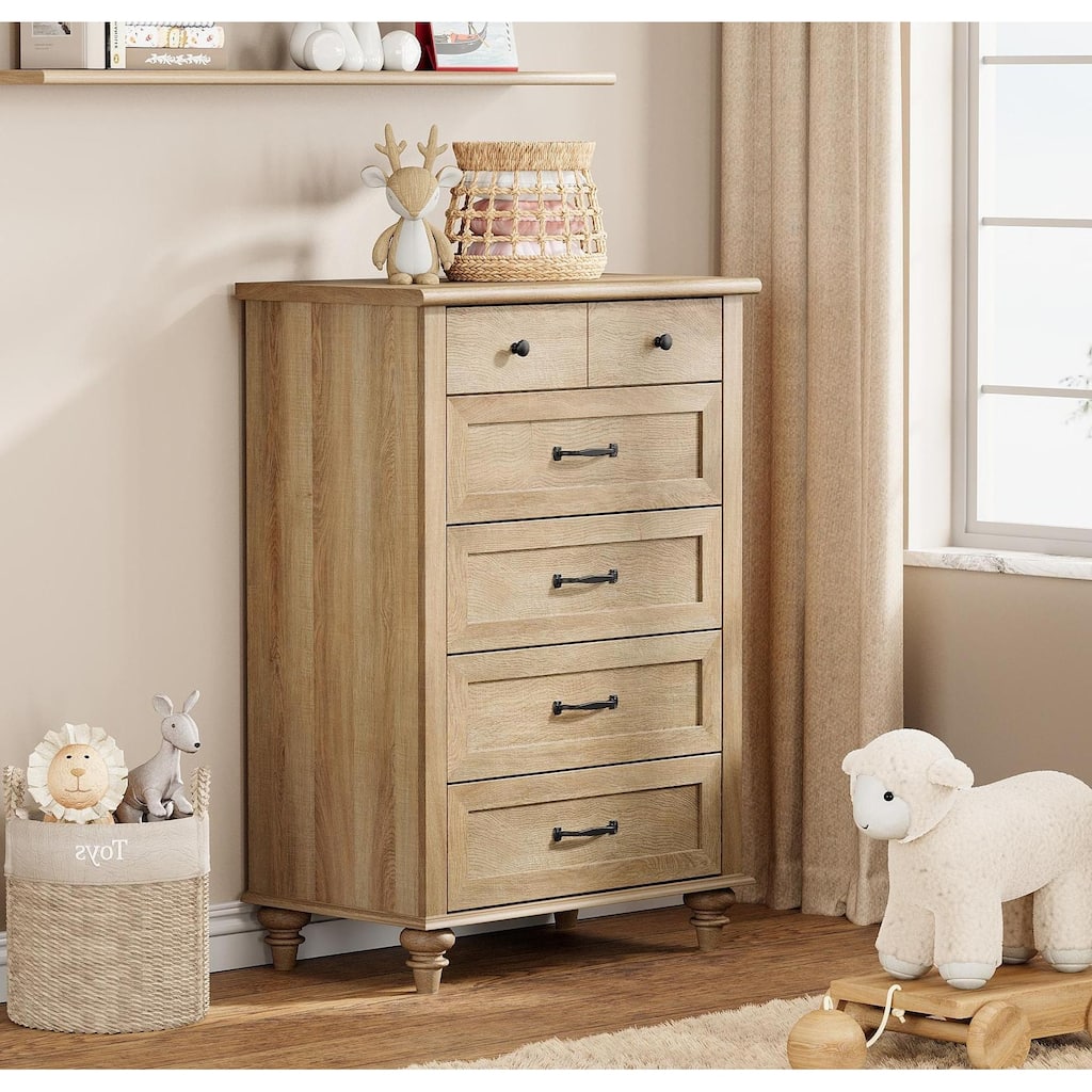Farmhouse Kid Dresser with 5 Drawers, Wood Baby Dresser for Kids Room