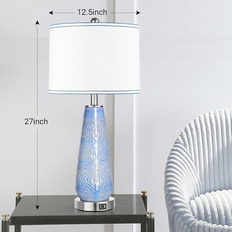 Modern 27" Tall Table Lamp with USB Ports and Touch Control, 3-Way Dimmable (Set of 2)
