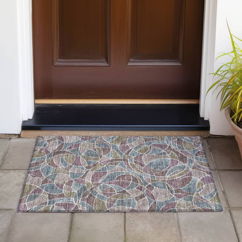 Machine Washable Indoor/Outdoor Casual Mosaic Chantille Rug - Plum - 1'8" x 2'6"