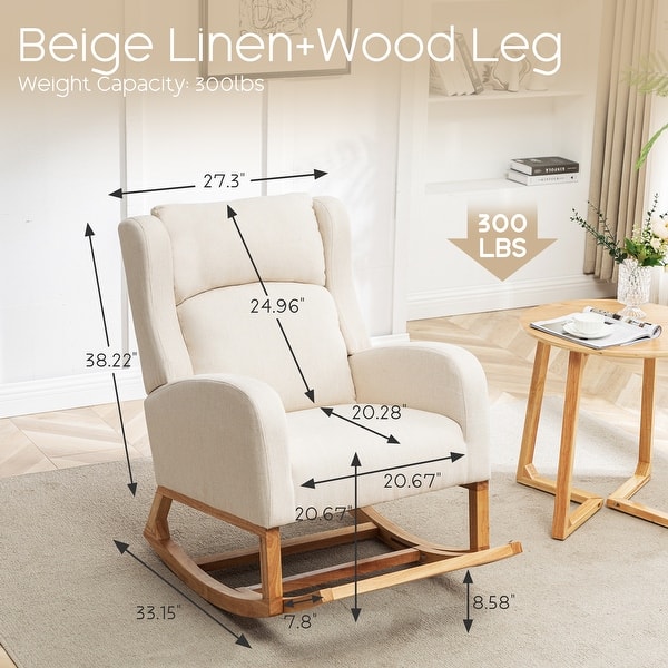 dimension image slide 1 of 5, HOMYKA 27.3" Wide Rocking Chair for Nursery Room