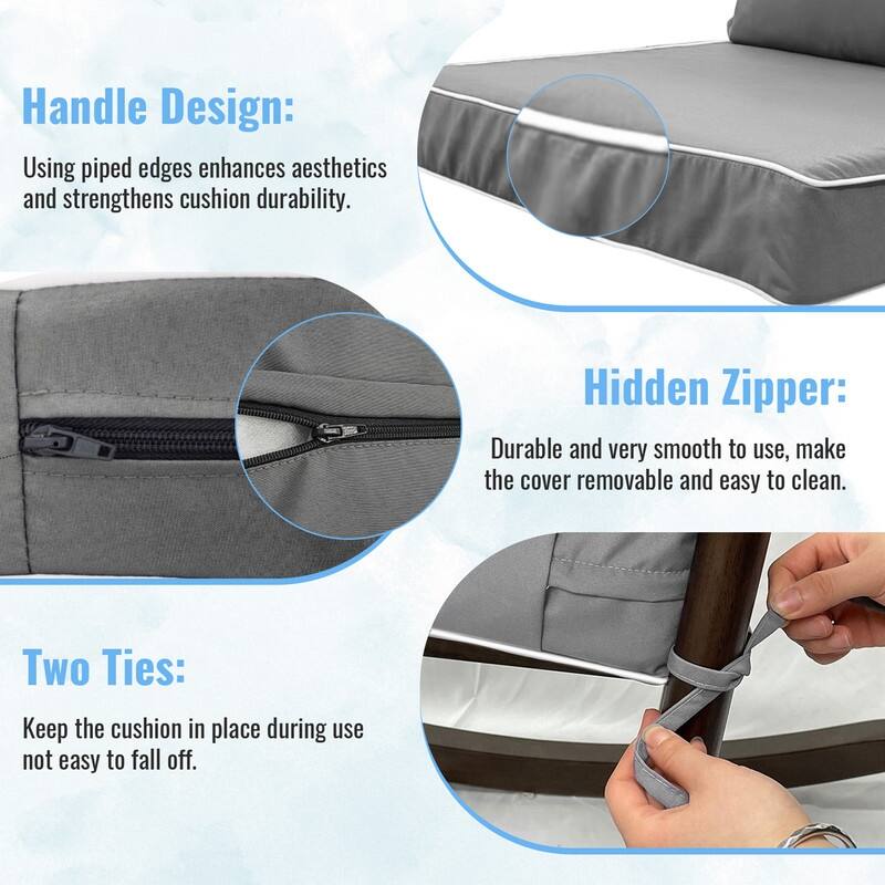 24x24 in Outdoor Deep Seat Cushion Set, Waterproof Fade Resistant, 4in Thickened Foam, Removable Cover, Adjustable Straps