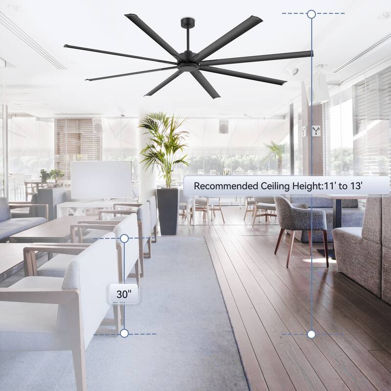 Large 96 Inches Black Industrial Ceiling Fan with Remote, No Light (8 Aluminium Blades)