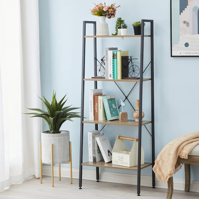 Carbon Loft Ogzewalla 4-shelf Wood and Metal Ladder Bookcase