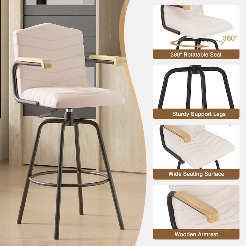 Javlergo Bar Height Bar Chairs Upholstered Bar Stools with Back and Arms Tall Kitchen Island Seating for Home/Commercial Use