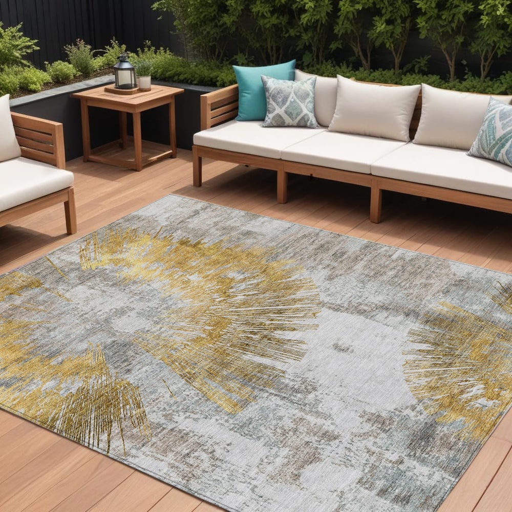 HomeRoots Abstract Transitional Rectangle Outdoor Rug