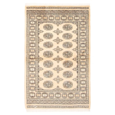 ECARPETGALLERY Hand-knotted Peshawar Bokhara Beige Wool Rug - 3'1 x 4'10