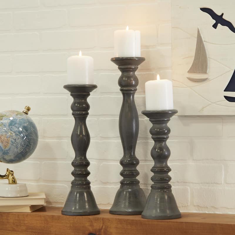 Wood Decorative Candle Holder - Set of 3 Dark Brown, Light Brown, Gray, Black - Roche River Decor