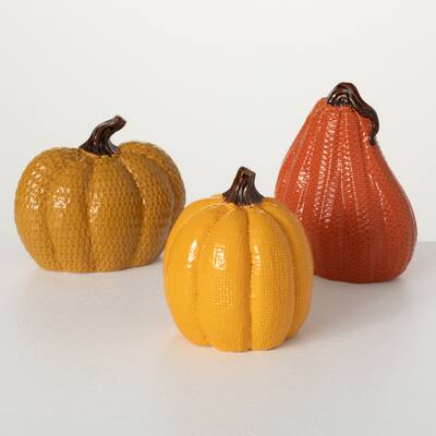 Textured Ceramic Pumpkin - Set of 3
