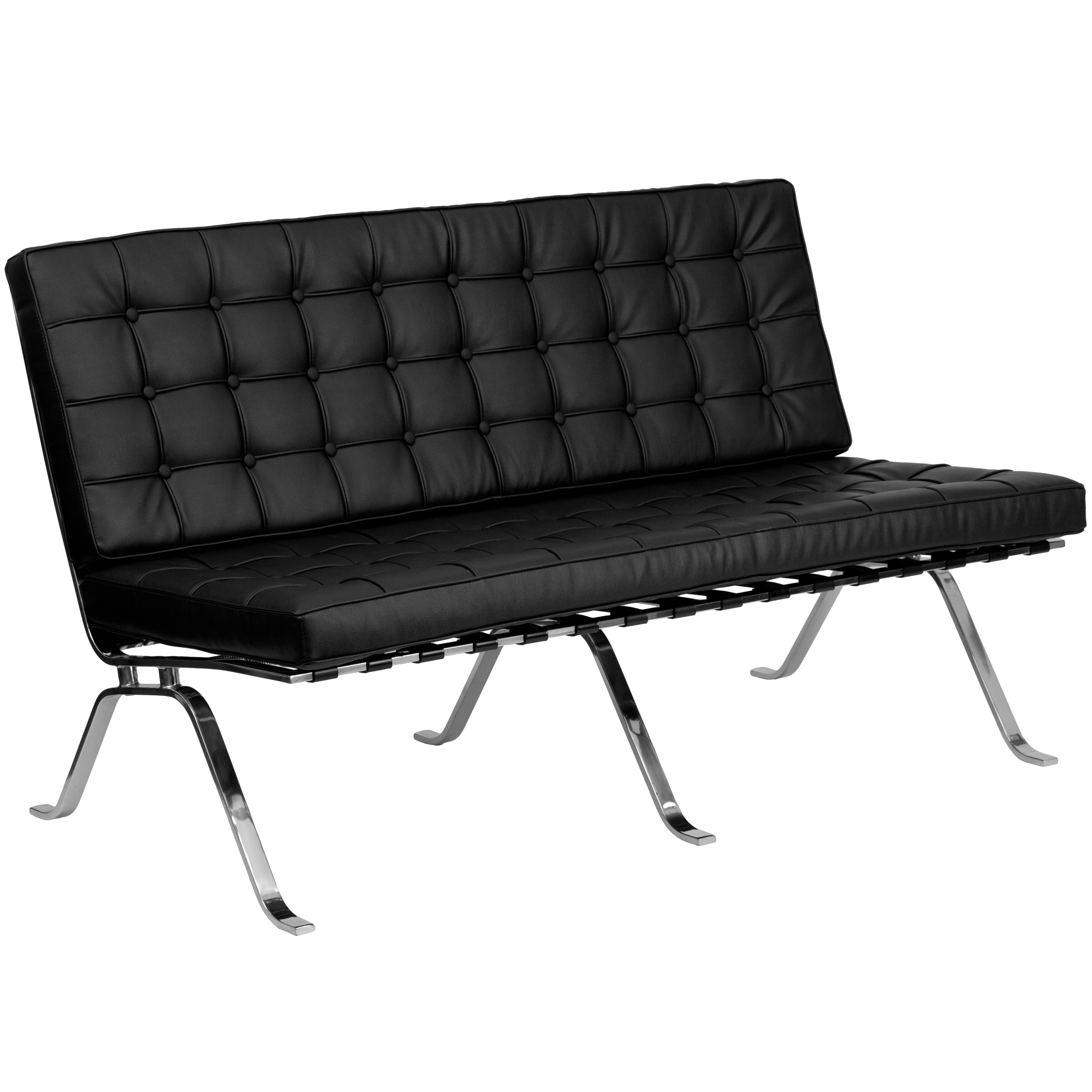 LeatherSoft Button Tufted Armless Loveseat with Designer Curved Legs