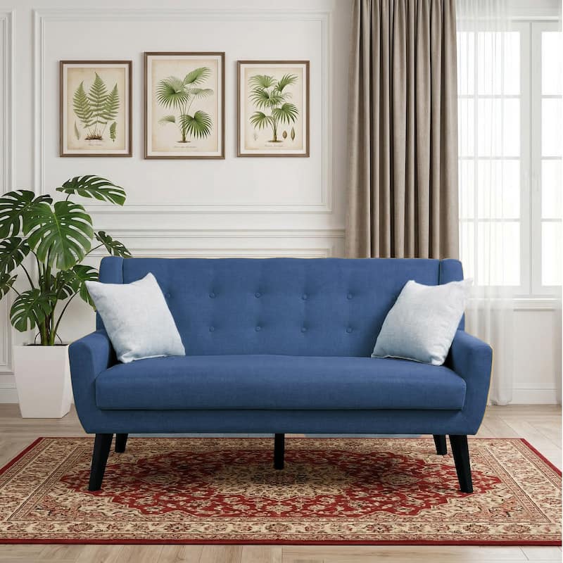 Modern 63-Inch Linen Tufted Loveseat Sofa with Pillows