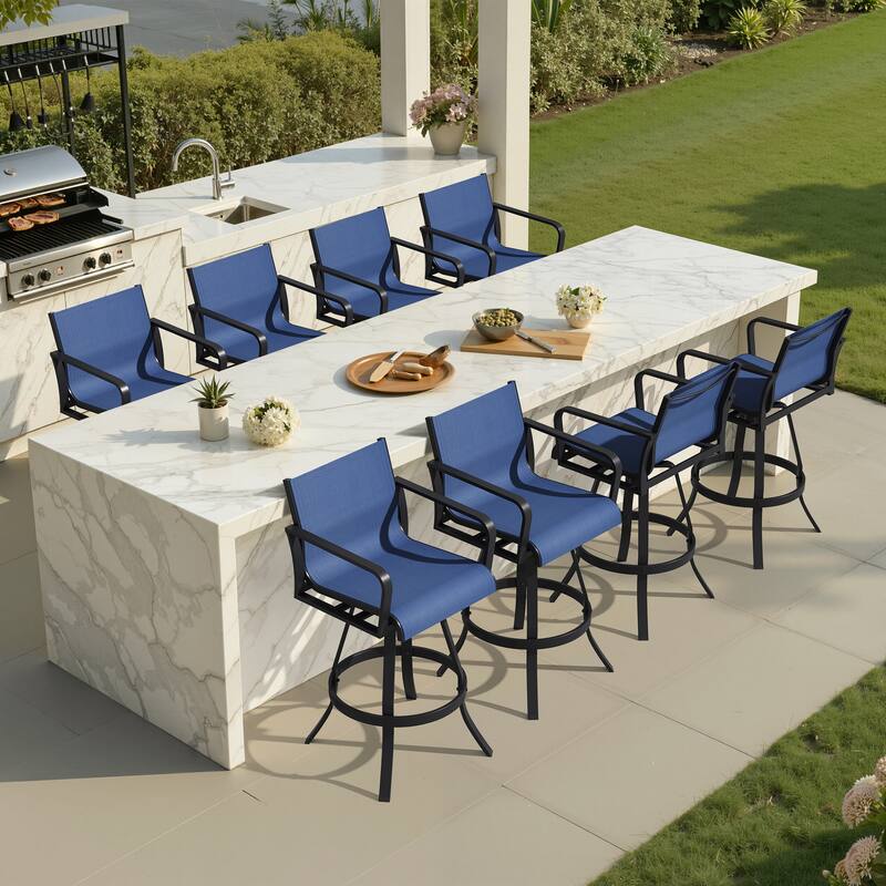 Outdoor Indoor All-weather Swivel Barstool Patio Bar Stools (Set of 2/4/6/8) - See Picture - Navy Blue - 8PC