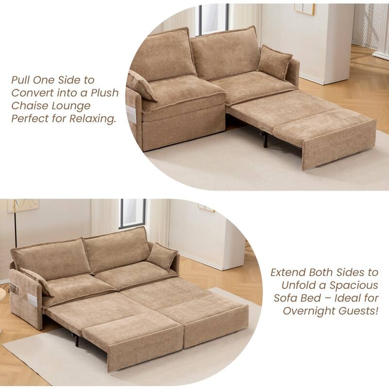 73.6" Corduroy Convertible 3-in-1 Sofa Bed with Charging Ports