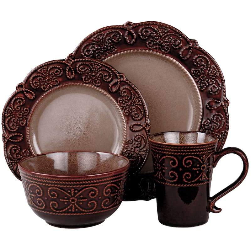 Elama Rim Deco 16-pc. Stoneware Dinnerware Set
