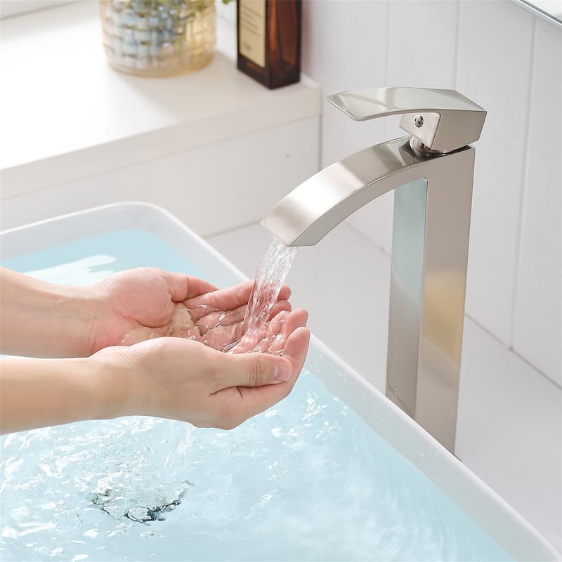 Waterfall Bathroom Vessel Faucet Single Handle Bathroon Vessel Sink Faucets One Hole Modern Tall High Taps