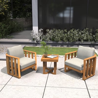3-Piece Outdoor Acacia Wood Bistro Set with Side Table